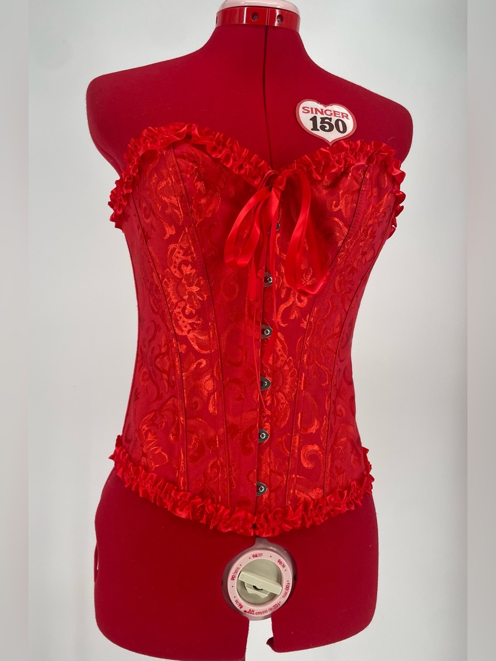 Red Satin Over-bust Costume Corset Top Adjustable Lace Up Back Sweetheart Neck